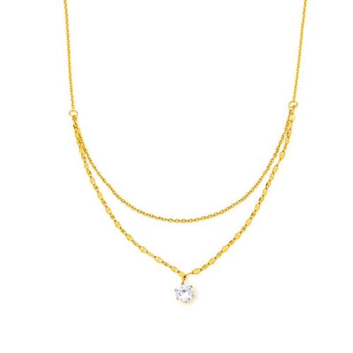 Stainless Steel Jewelry Necklace, 304 Stainless Steel, plated, Double Layer & for woman & with rhinestone, golden, Length:Approx 45 cm, Sold By PC