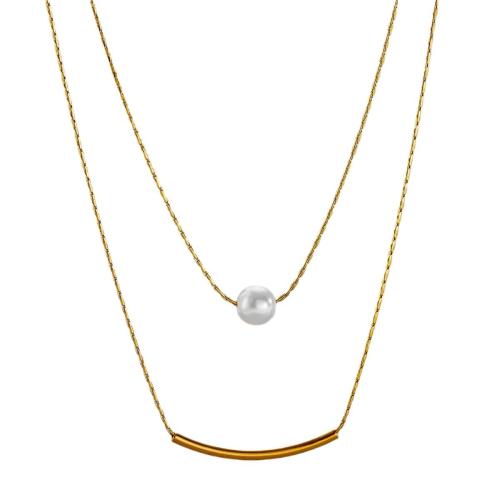 Collier de bijoux en acier inoxydable, Acier inoxydable 304, avec Shell Pearl, Plaqué or 18K, Double couche & bijoux de mode & pour femme, Longueur:Environ 45 cm, Vendu par PC