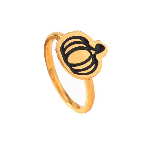 Emaille Rostfreier Edelstahl Fingerring, 304 Edelstahl, plattiert, Design für Halloween & unisex, goldfarben, Größe:9, verkauft von PC
