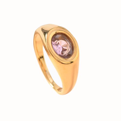 Bague en acier inoxydable zircons cubiques, Acier inoxydable 304, avec zircon cubique, Plaqué or 18K, bijoux de mode & unisexe, plus de couleurs à choisir, Taille:8, Vendu par PC