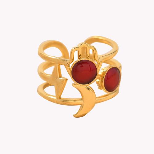 Edelstahl Ringe, 304 Edelstahl, mit Naturstein, goldfarben plattiert, Modeschmuck & unisex & hohl, keine, Größe:8, verkauft von PC