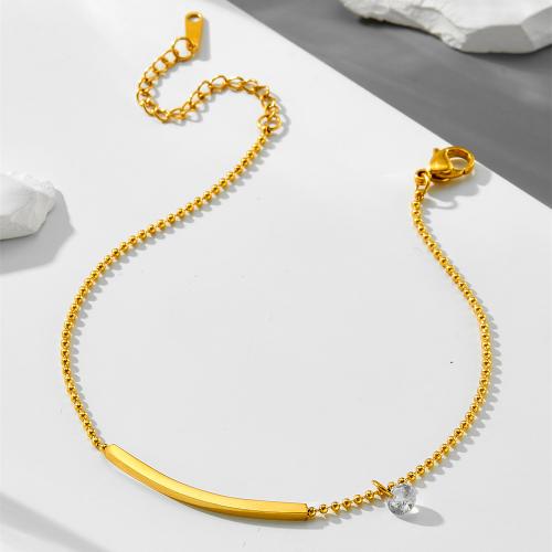 Stainless Steel Anklet, 304 Stainless Steel, with Cubic Zirconia, 18K gold plated, fashion jewelry & for woman, Length:Approx 20 cm, Sold By PC