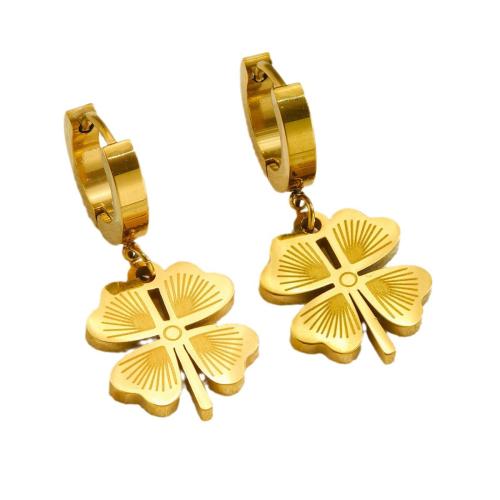 Stainless Steel Drop Earring, 304 Stainless Steel, Four Leaf Clover, plated, fashion jewelry & for woman, more colors for choice, 10x10x10mm, Sold By Pair