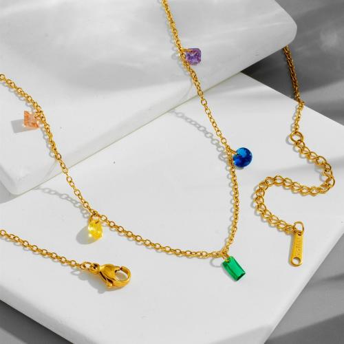 Cubic Zirconia Stainless Steel Jewelry Sets, 304 Stainless Steel, with Cubic Zirconia, plated, fashion jewelry & different styles for choice & for woman, golden, Necklace :40cm; Bracelet :16cm., Sold By PC