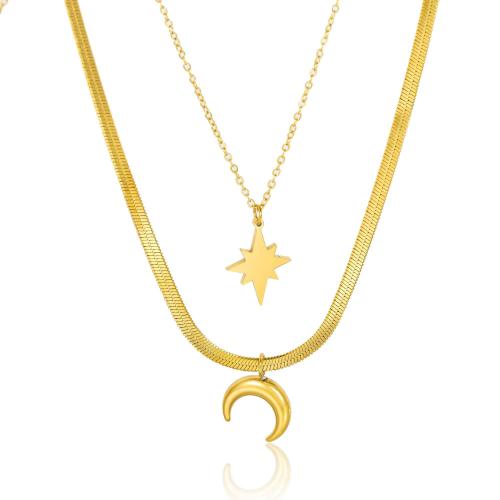 Stainless Steel Jewelry Necklace, 304 Stainless Steel, plated, Double Layer & fashion jewelry & for woman, golden, Length:Approx 40 cm, Sold By PC