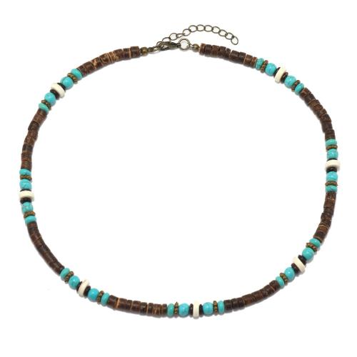 Wood Necklace, with turquoise & Gemstone, plated, fashion jewelry & for man, Length:Approx 44 cm, Sold By PC