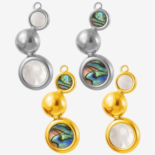 Pendentifs coquillage, Acier inoxydable 304, avec coquille blanche & coquille d'ormeau, Placage, DIY, plus de couleurs à choisir, 10PC/sac, Vendu par sac