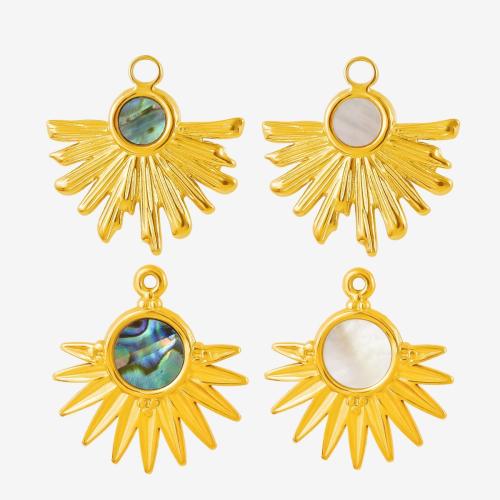 Pendentifs coquillage, Acier inoxydable 304, avec coquille blanche & coquille d'ormeau, Placage, DIY, plus de couleurs à choisir, 10PC/sac, Vendu par sac