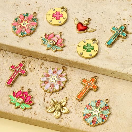 Titanium Steel Pendants, plated, porcelain enamel & DIY & different styles for choice & enamel & with rhinestone, more colors for choice, 3PCs/Bag, Sold By Bag