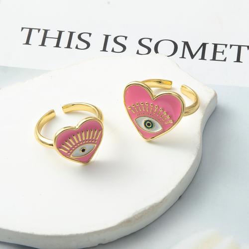 Brass Finger Ring, plated, fashion jewelry & enamel, pink, nickel, lead & cadmium free, 21x17.40x20.90mm, Sold By PC