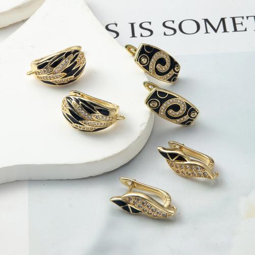 Brass Earring Drop Component, plated, fashion jewelry & micro pave cubic zirconia & enamel, more colors for choice, nickel, lead & cadmium free, 11.30x16.10x21.60mm, Sold By PC
