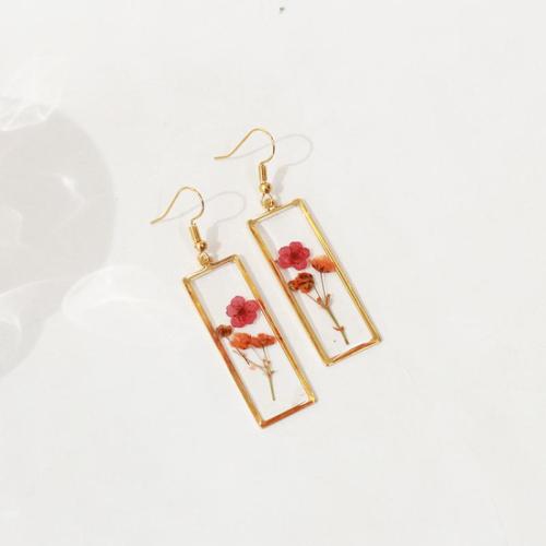 Tibetan Style Drop Earring, with Dried Flower, different styles for choice & for woman & enamel, golden, 42x15mm, 6Pairs/Bag, Sold By Bag