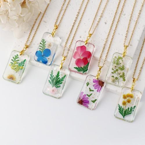 Resin Necklace, with 304 Stainless Steel Chain & Dried Flower, different designs for choice & for woman & enamel, Length:Approx 41-50 cm, Approx 6PCs/Bag, Sold By Bag