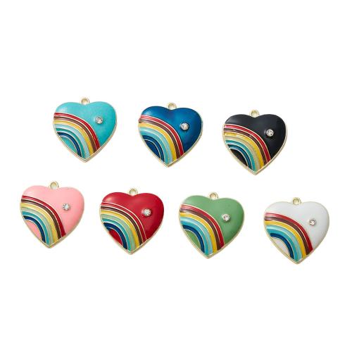 Tibetan Style Rhinestone Pendants, Heart, gold color plated, DIY & enamel & with rhinestone, more colors for choice, 4PCs/Bag, Sold By Bag