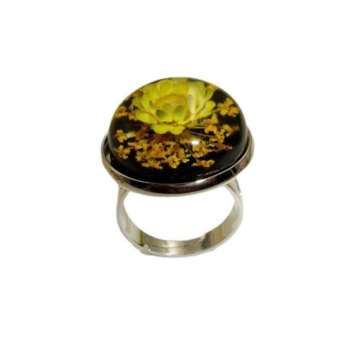 Brass Cuff Finger Ring, with Dried Flower & Amber & Resin, platinum color plated, random style & for woman & epoxy gel, US Ring Size:7, 12PCs/Bag, Sold By Bag