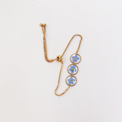 Resin Bracelet, with 304 Stainless Steel Chain & Dried Flower, fashion jewelry & for woman & epoxy gel, golden, 6PCs/Bag, Sold By Bag