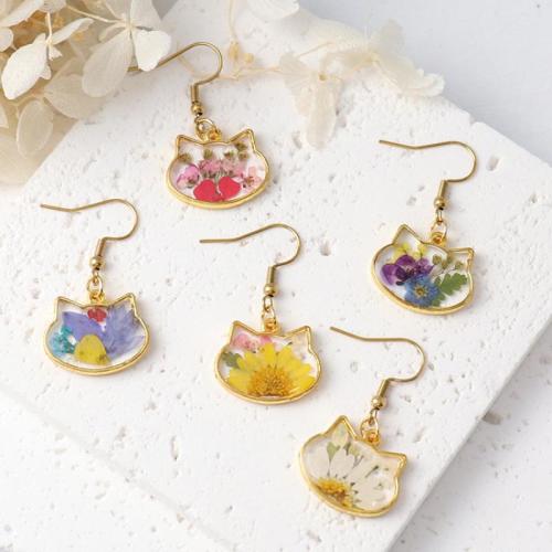Tibetan Style Drop Earring, with Dried Flower & Resin & 304 Stainless Steel, epoxy gel, fashion jewelry & different designs for choice & for woman, golden, 6Pairs/Bag, Sold By Bag