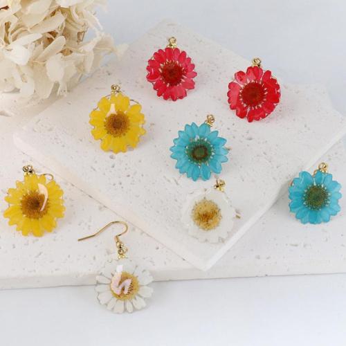 304 Stainless Steel Drop Earring, with Dried Flower & Resin, Chrysamthemum, handmade, fashion jewelry & for woman & epoxy gel, more colors for choice, 6Pairs/Bag, Sold By Bag