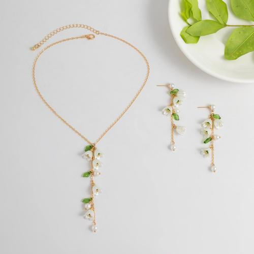 Acrylic Jewelry Set, with brass chain & Plastic & Plastic Pearl, plated, fashion jewelry & for woman, golden, Sold By PC