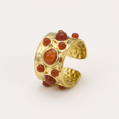 304 Edelstahl Open -Finger-Ring, mit Edelstein & Kunststoff Perlen, plattiert, Modeschmuck & verschiedene Größen vorhanden, keine, verkauft von PC