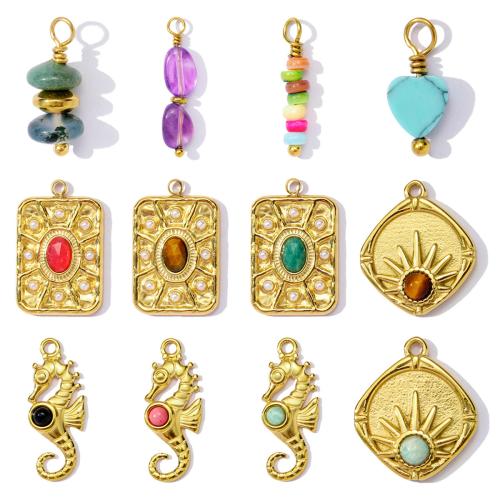 Titanium Steel Pendants, with Gemstone & Plastic Pearl, plated, DIY, more colors for choice, 3PCs/Bag, Sold By Bag