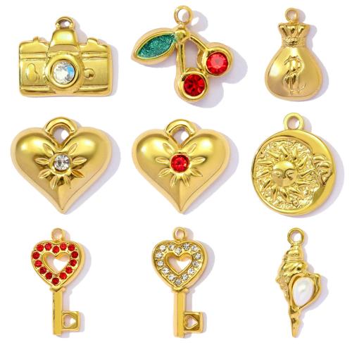 Titanium Steel Pendants, with Plastic Pearl, plated, DIY & with rhinestone, more colors for choice, 3PCs/Bag, Sold By Bag