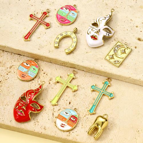 Titanium Steel Pendants, plated, DIY & enamel & with rhinestone, more colors for choice, 3PCs/Bag, Sold By Bag