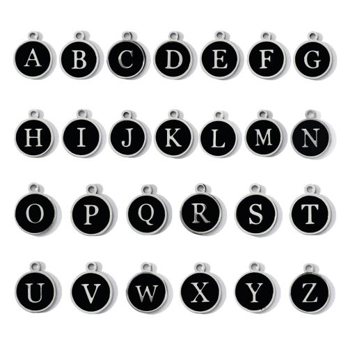 Pendentifs en acier inoxydable Lettre, Acier inoxydable 304, Rond, Placage, DIY & émail, plus de couleurs à choisir, 3PC/sac, Vendu par sac
