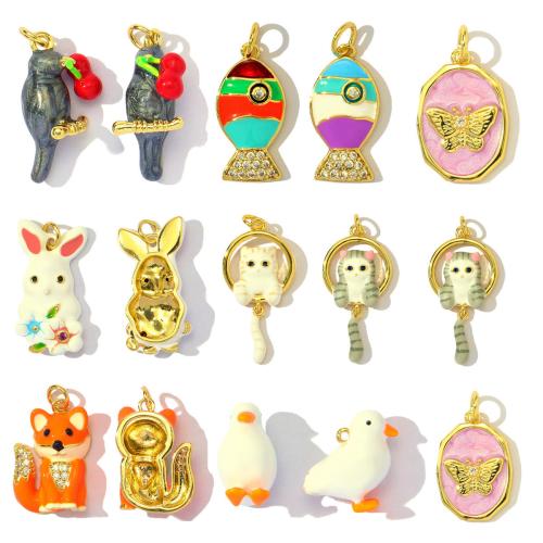 Cubique Pendentif en laiton zircon pavent, Placage, DIY & pavé de micro zircon & émail, plus de couleurs à choisir, protéger l'environnement, sans nickel, plomb et cadmium, 3PC/sac, Vendu par sac