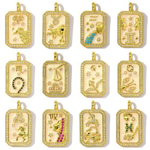 Befestigter Zirkonia Messing Anhänger, Quadrat, goldfarben plattiert, DIY & Micro pave Zirkonia, keine, frei von Nickel, Blei & Kadmium, 3PCs/Tasche, verkauft von Tasche