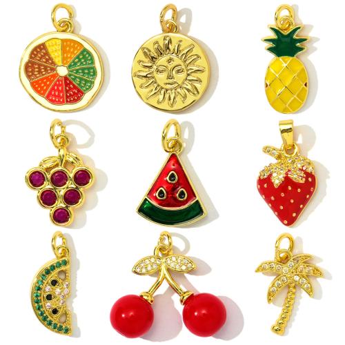 Befestigter Zirkonia Messing Anhänger, ObstFrucht, plattiert, DIY & Micro pave Zirkonia & Emaille, keine, frei von Nickel, Blei & Kadmium, 3PCs/Tasche, verkauft von Tasche