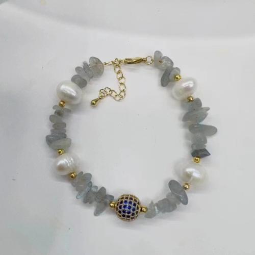 Plastic Pearl Bracelet, with Gemstone & Tibetan Style, handmade, different styles for choice & for woman, Length:Approx 6-10 Inch, Sold By PC