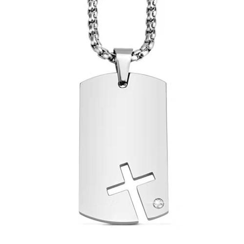 304 Stainless Steel Necklace, Cross, plated, for man & with rhinestone, more colors for choice, Length:Approx 23.6 Inch, Sold By PC