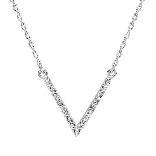 925 Sterling Silver Necklace, Letter V, for woman & with rhinestone, Length:Approx 16-20 Inch, Sold By PC