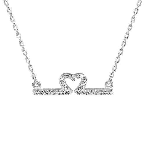Argent sterling 925 collier, coeur, pour femme & avec strass, Longueur:Environ 16-20 pouce, Vendu par PC