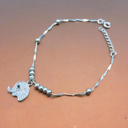 925 Sterling Silver Bracelet, Elephant, for woman & with rhinestone, Length:Approx 7.5 Inch, Sold By PC