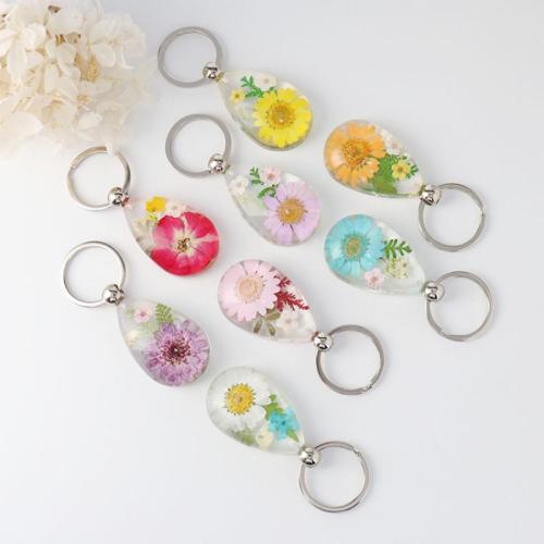 Resin Key Clasp, with Dried Flower & Iron, Teardrop, epoxy gel, DIY & different designs for choice, 6PCs/Bag, Sold By Bag