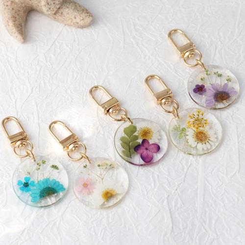 Tibetan Style Key Clasp, with Dried Flower & Resin, Round, different designs for choice & for woman & epoxy gel, 6PCs/Bag, Sold By Bag