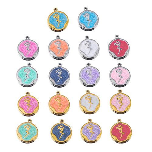 Stainless Steel Pendants, 304 Stainless Steel, Round, plated, DIY & enamel, more colors for choice, 5PCs/Bag, Sold By Bag