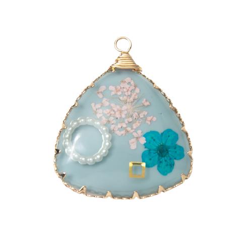 Resin Pendant, with Dried Flower & Brass, Teardrop, DIY & imitation pearl, more colors for choice, 28.88x6.30x3.60mm, Hole:Approx 1.2mm, Sold By PC
