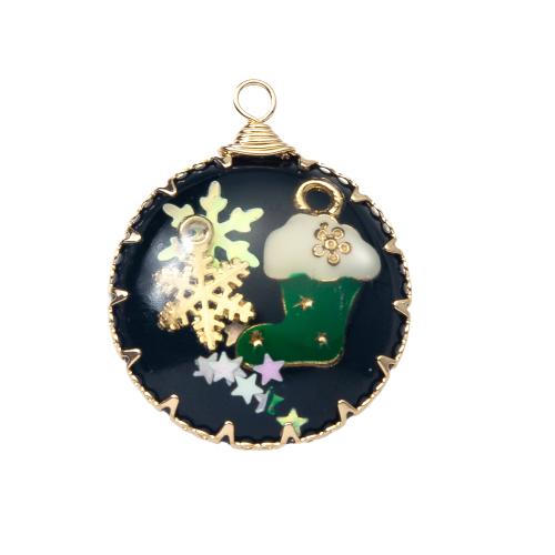 Resin Weihnachtsanhänger, Harz, mit Messing, rund, DIY, keine, 25.80x6.80x32.80mm, Bohrung:ca. 1.2mm, verkauft von PC