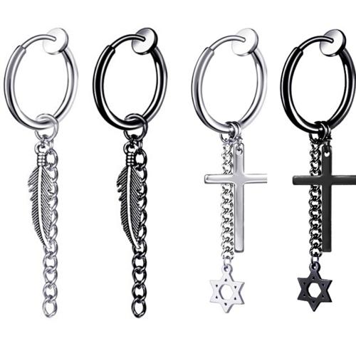 304 Stainless Steel Huggie Hoop Drop Earring, plated, Unisex & different styles for choice, earring length 30-40mm, circle size 2x12mm, Sold By PC