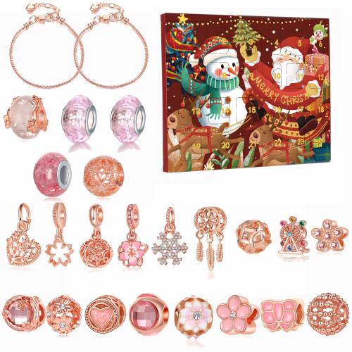 Tibetan Style Children DIY String Beads Set, with Glass, rose gold color plated, for children & enamel, 205x175x16mm, Sold By PC