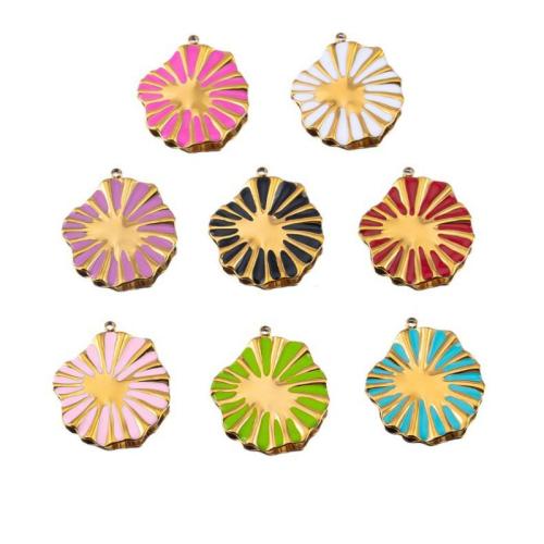 Stainless Steel Flower Pendant, 304 Stainless Steel, gold color plated, DIY & enamel, more colors for choice, 2PCs/Bag, Sold By Bag