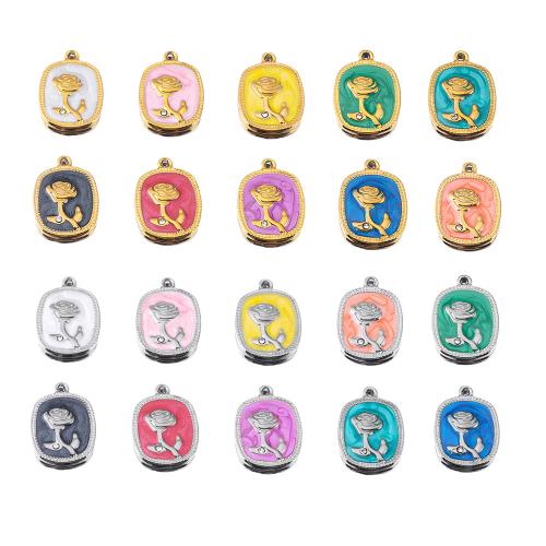 Stainless Steel Flower Pendant, 304 Stainless Steel, plated, DIY & enamel & with rhinestone, more colors for choice, 2PCs/Bag, Sold By Bag