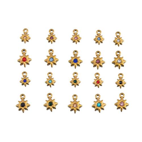Stainless Steel Pendants, 304 Stainless Steel, Eight Point Star, plated, DIY & different size for choice & with rhinestone, more colors for choice, 10PCs/Bag, Sold By Bag