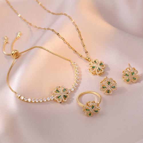 Brass Jewelry Set, Bowknot, plated, different styles for choice & micro pave cubic zirconia & for woman, golden, Necklace :45cm Bracelet :16cm., Sold By PC