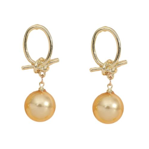 Tibetan Style Drop Earrings, with Plastic Pearl, plated, fashion jewelry & for woman, golden, 42x15mm, Sold By Pair
