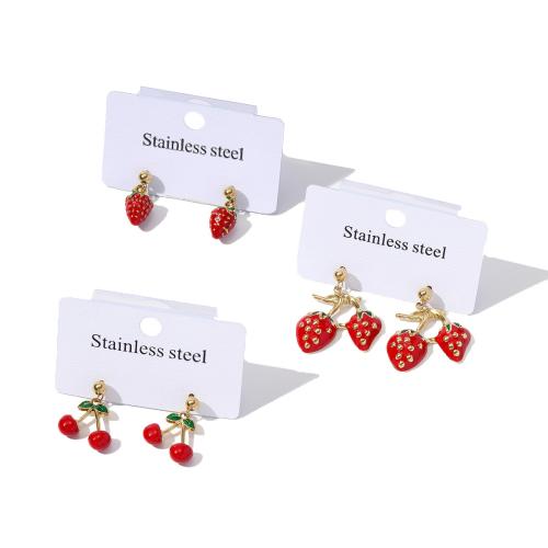 Titanium Steel  Earring, Strawberry, plated, fashion jewelry & enamel, more colors for choice, Sold By PC