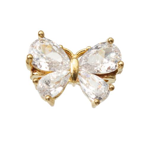 Rhinestone Brass Pendants, Bowknot, plated, DIY & with rhinestone & double-hole, golden, nickel, lead & cadmium free, 15.56x5.75x9.20mm, Sold By PC
